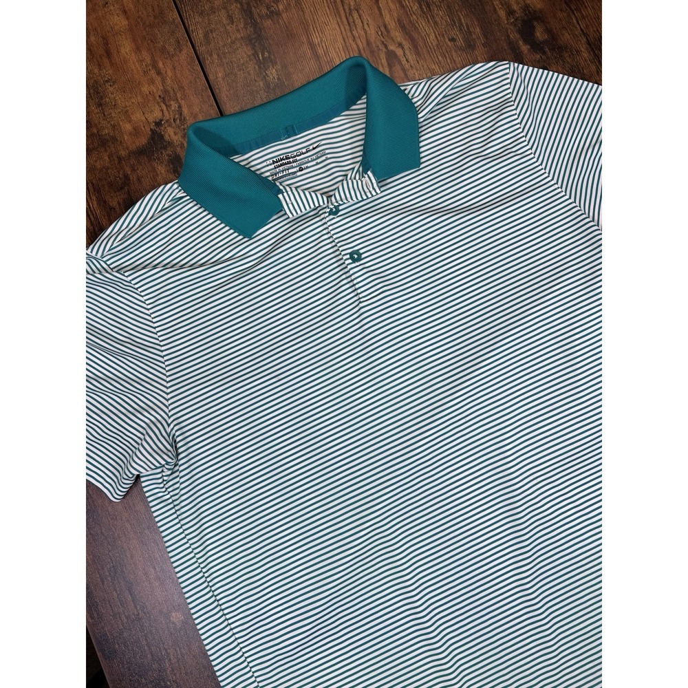 Nike Golf Dri-FIT Striped Polo Shirt Green White Short Sleeve Men's Medium
